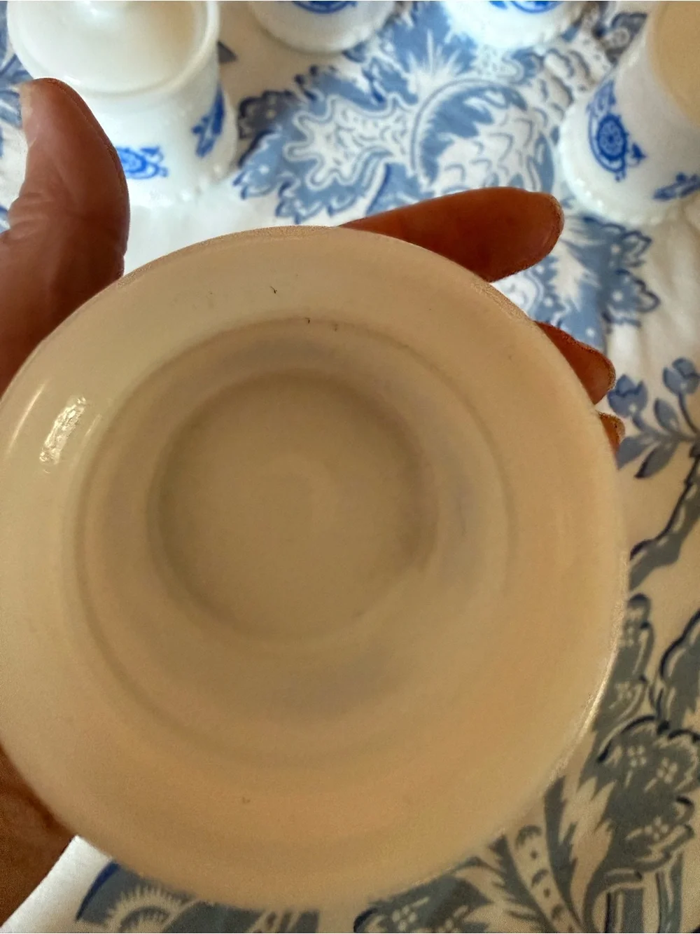 Set Of 5 Vintage Hazel Atlas Milk Glass Blue Floral Pattern Jar with Lid Trinket